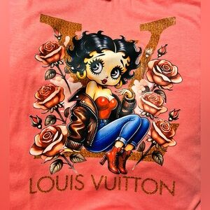 NEW size XL Louis Vuitton Betty Boop Graphic Tee - Coral with Roses